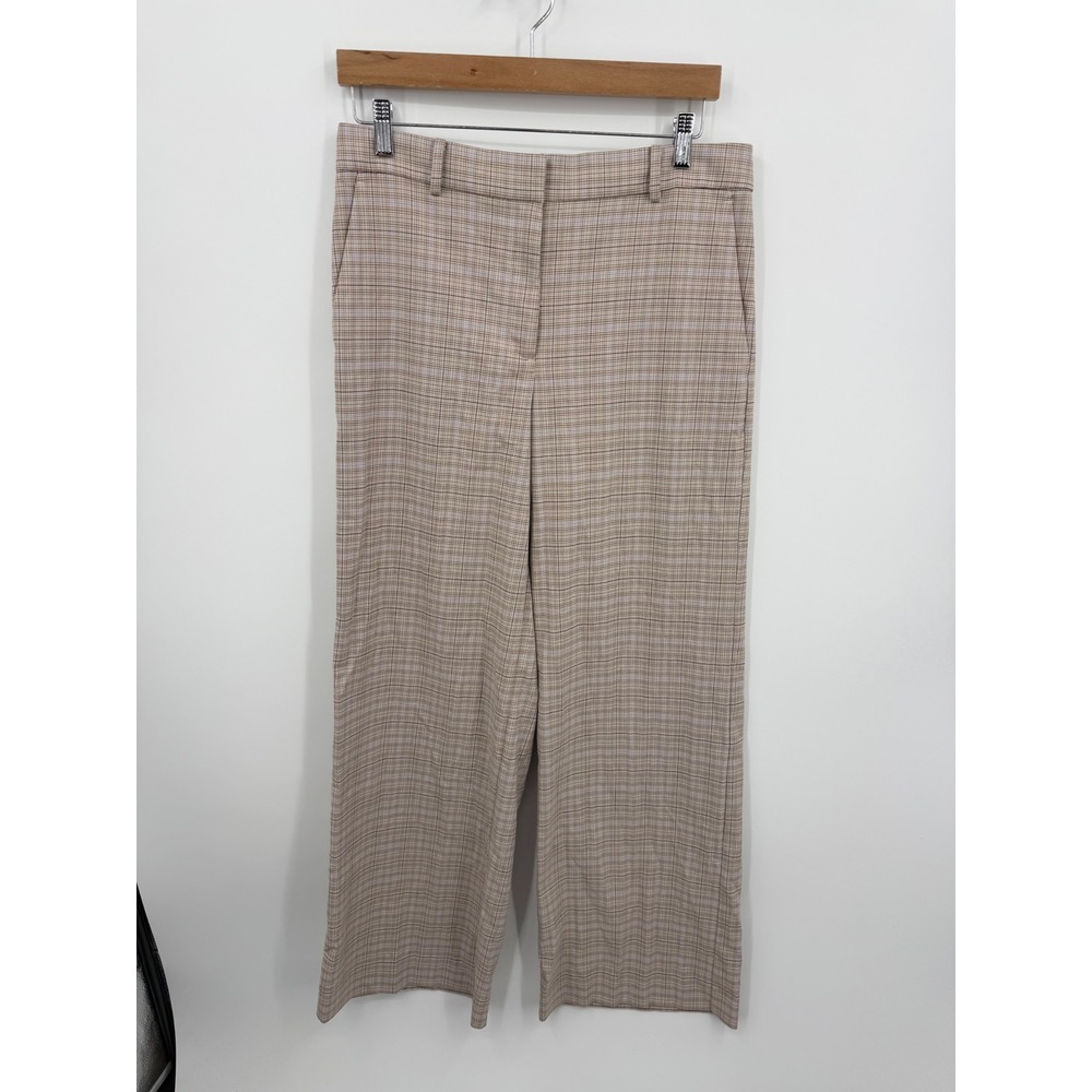Ann Taylor‎ Glen Plaid Wide Leg Pants Womens 8 Tan Beige Career Trousers